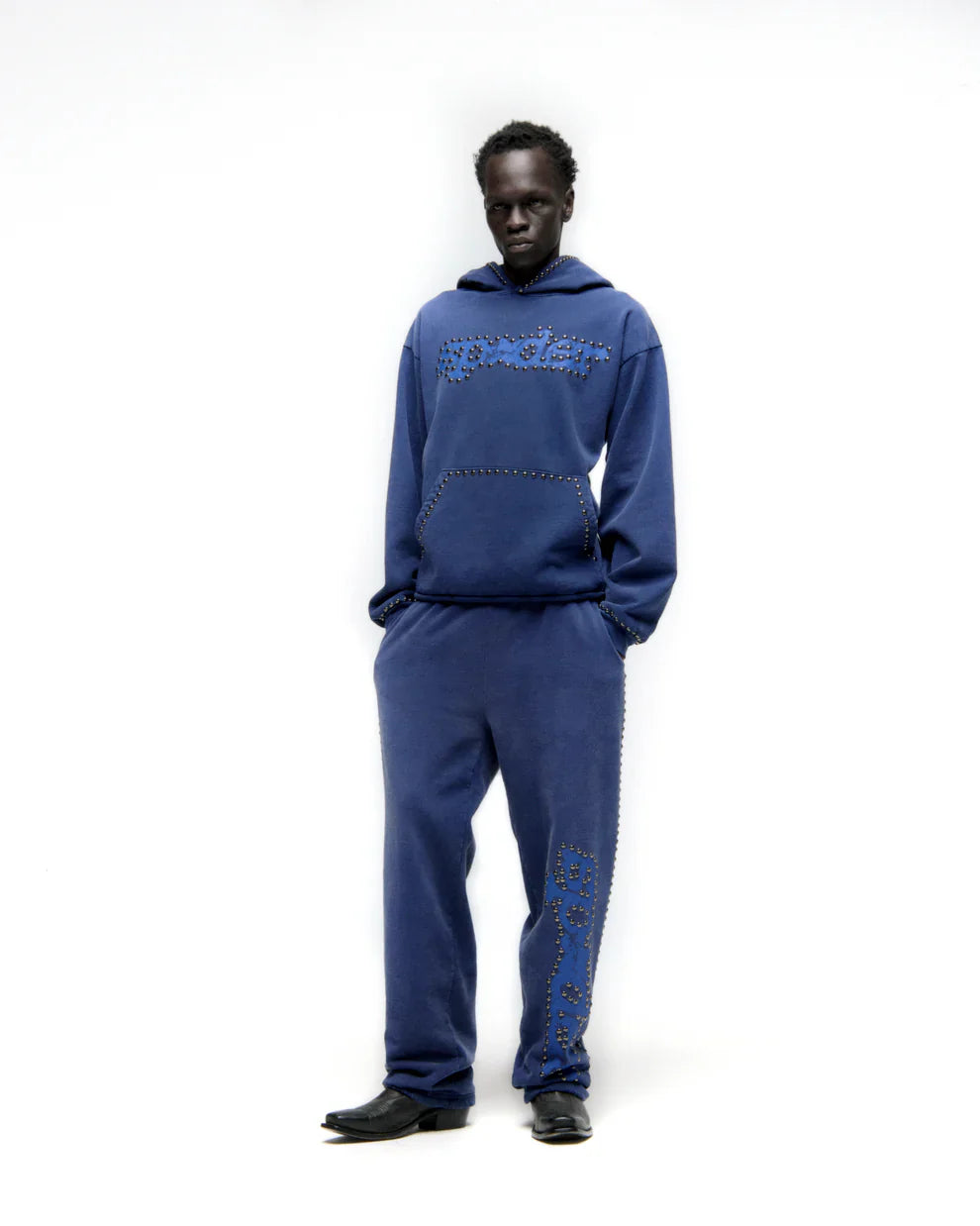 Sp5der Blue Studded Punk Hoodie