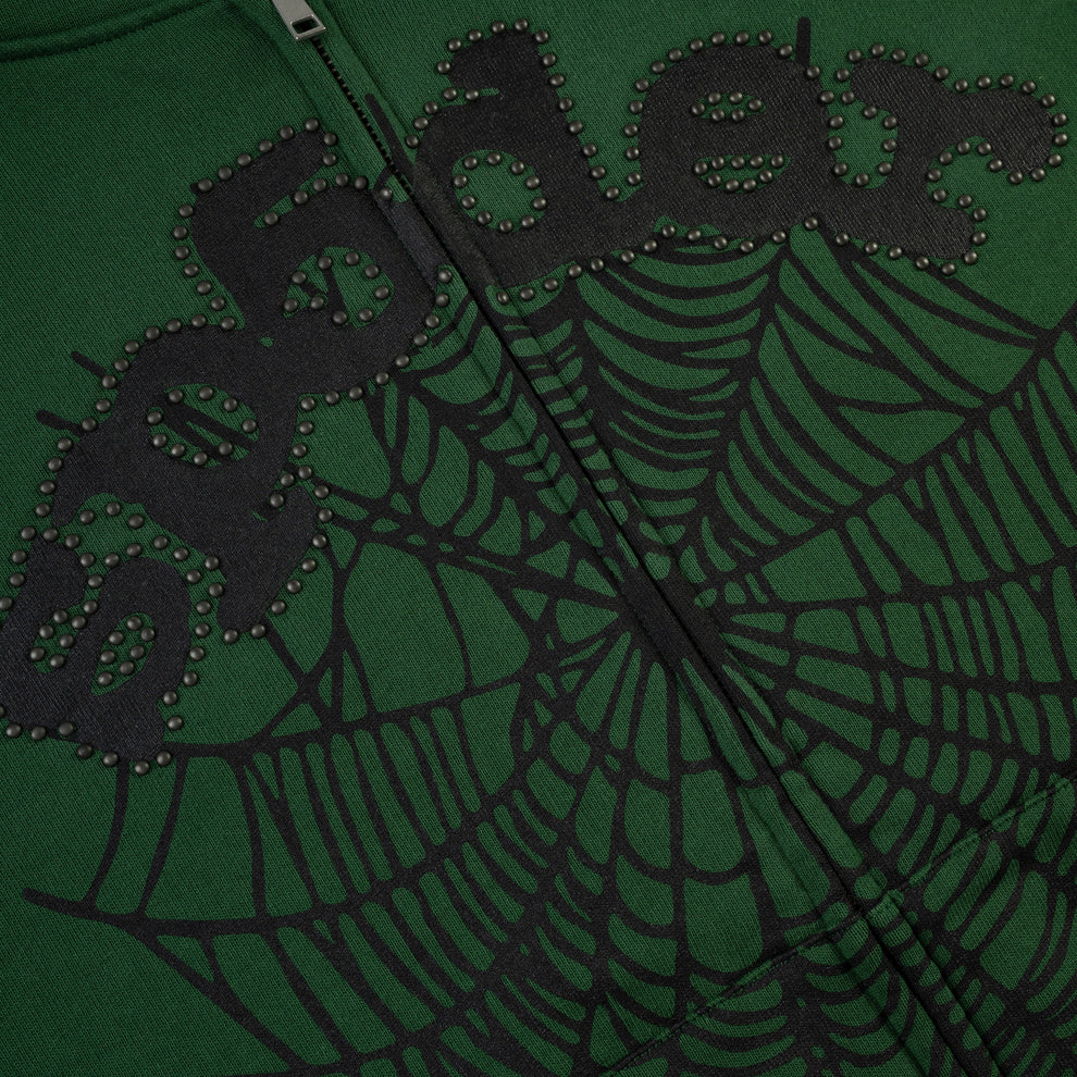 Sp5der Green Studded Web Hoodie