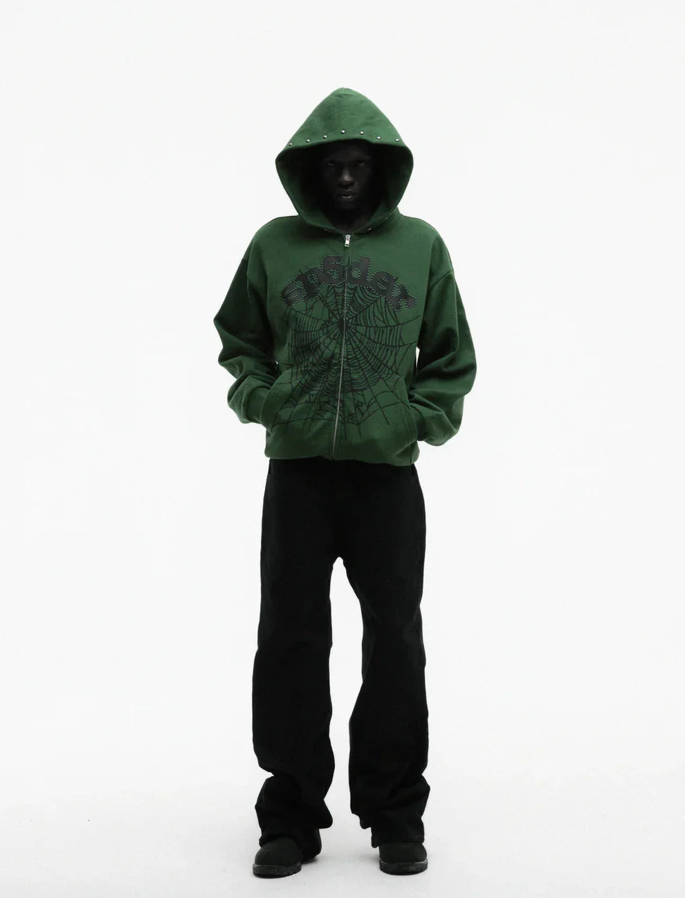 Sp5der Green Studded Web Hoodie