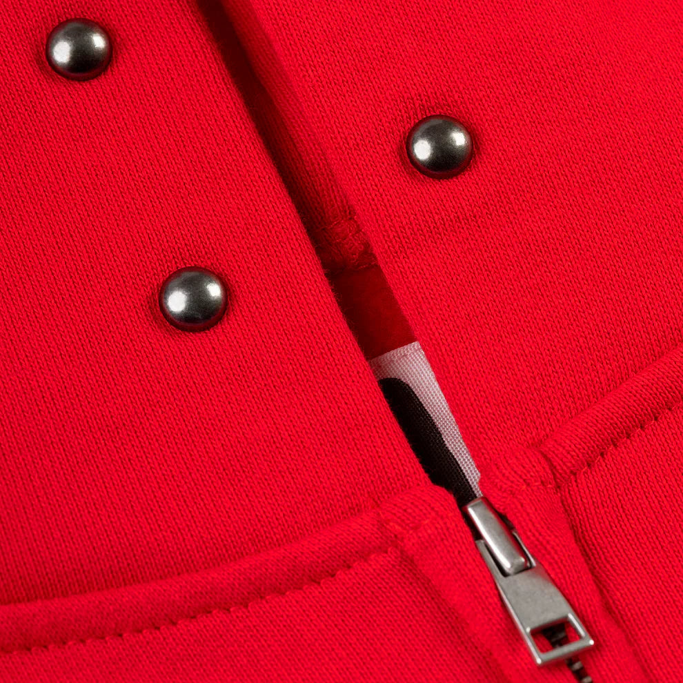 Sp5der Red Studded Web Zip Hoodie