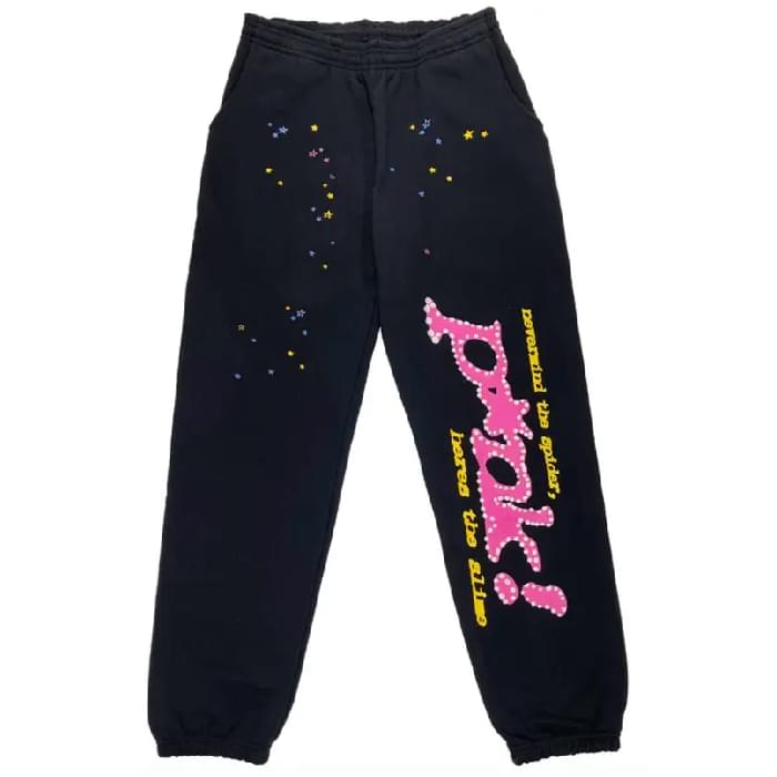 Sp5der Pink Printed Black-Tracksuit