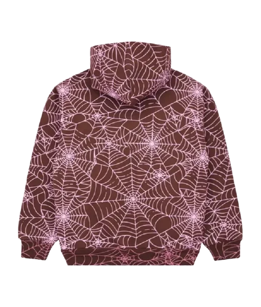 Sp5der All Over Print Hoodie White Brown Logo